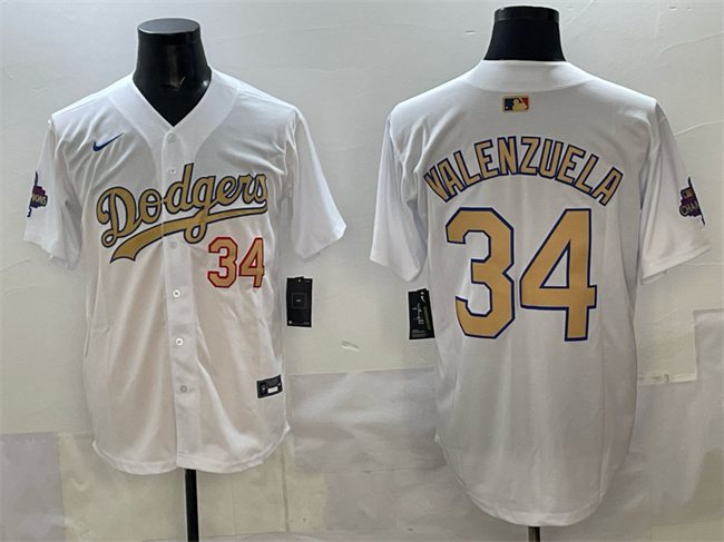Men's White Los Angeles Dodgers #34 Toro Valenzuela 2025 Gold Collection Limited Stitched Baseball Jersey